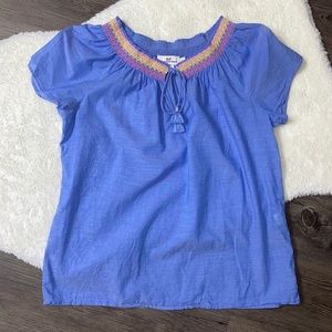 Vineyard Vines Smocked Linen Tassel Collard Top